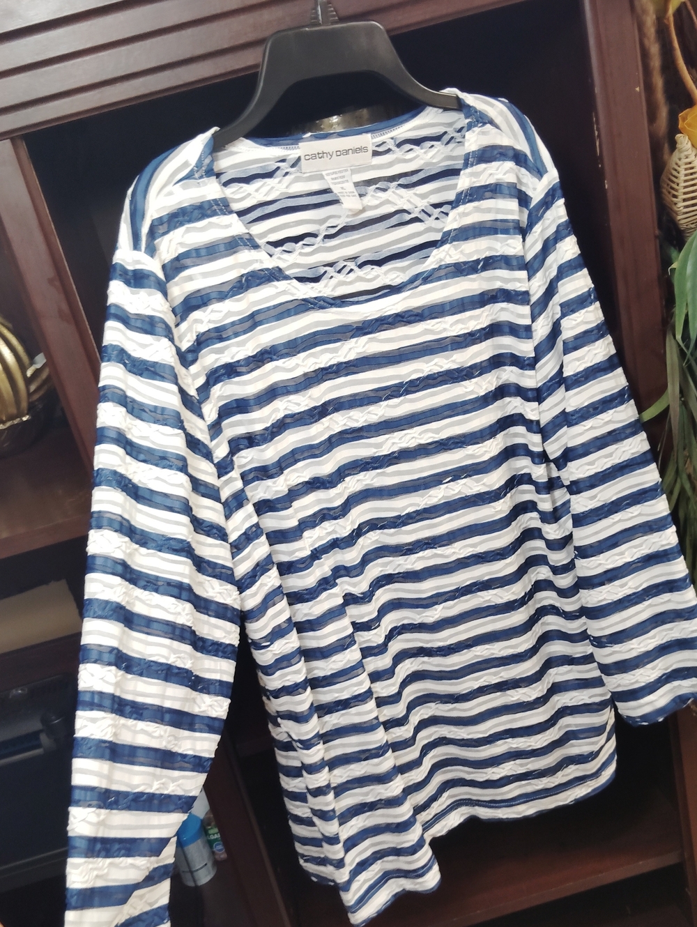 Cathy Daniels Navy and White Striped Long-Sleeve Tee